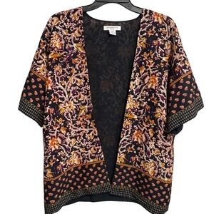 Liz Claiborne Petite Womens S/M Kimono Open Front Short Sleeve Floral Print Boho